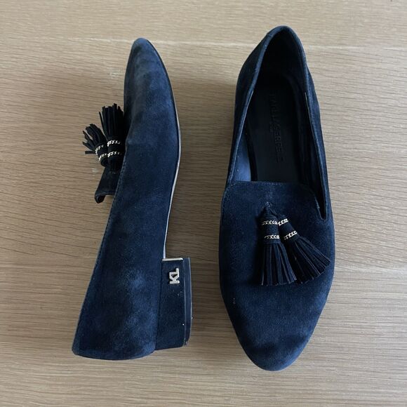 Women's Karl Lagerfeld Size 7.5 Black Suede Tassel Loafer Shoes Flats - Picture 3 of 7